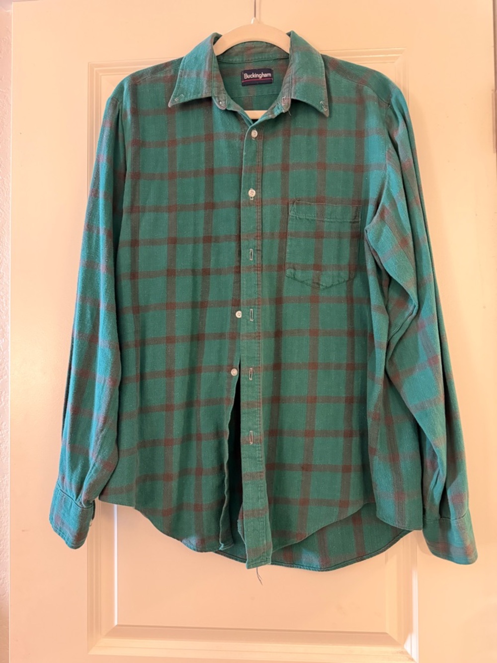 Vintage Buckingham Green Plaid Men's Flannel Button-Up Shirt